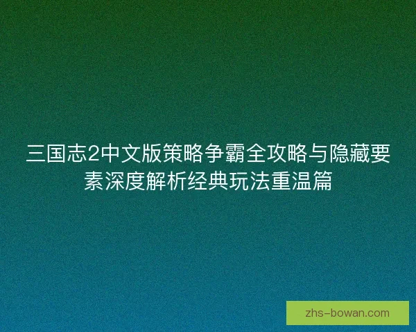 三国志2中文版策略争霸全攻略与隐藏要素深度解析经典玩法重温篇